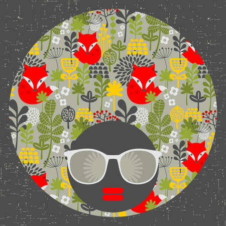 Black head woman with strange pattern on her hair. Vector illustration.のイラスト素材