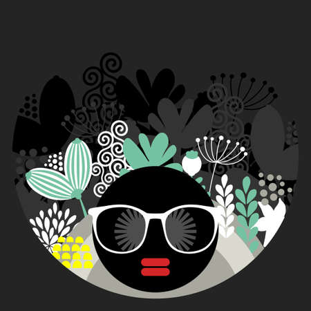 Black head woman with strange pattern on her hair. Vector illustration.のイラスト素材
