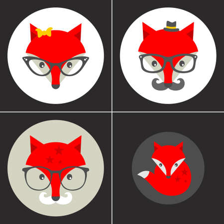 Set of cute seamless patterns with hipster fox. Vector background.のイラスト素材