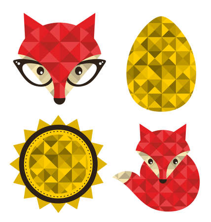 Set of hipster foxes. Vector collectionof images.のイラスト素材
