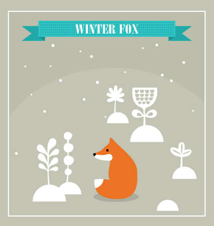 Cute little fox in winter forest. Vector illustration.のイラスト素材