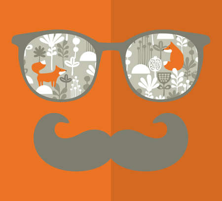 Retro sunglasses with reflection for hipster. Vector illustration of accessory - glasses isolated. Best print for your t-shirt.のイラスト素材