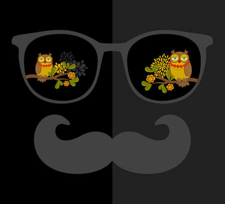 Retro sunglasses with reflection for hipster. Vector illustration of accessory - glasses isolated. Best print for your t-shirt.のイラスト素材