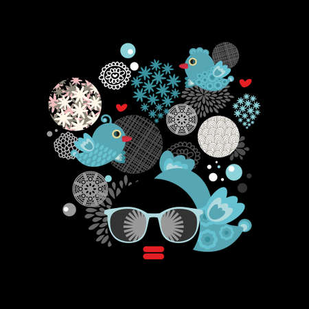 Black head woman with strange pattern on her hair. Vector illustration.のイラスト素材