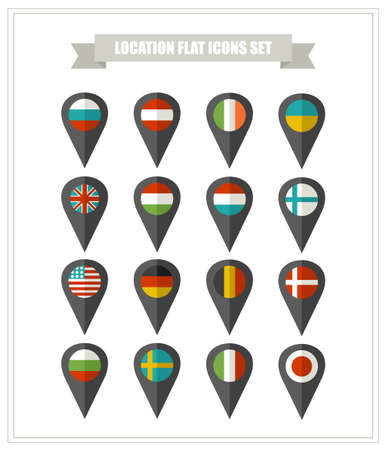 Set of flat icons country location. Vector collection in retro style for your map.のイラスト素材