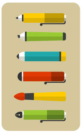 Set of writing utensils. Vector illustration with flat icons.のイラスト素材