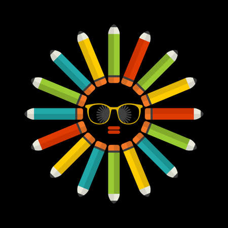 Black head woman with strange hair made of pencils. Vector illustration of artistic person.のイラスト素材