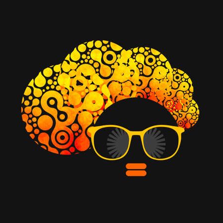 Black head woman with strange pattern on her hair. Vector illustration.のイラスト素材