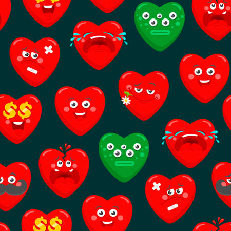 Seamless pattern with cartoon hearts. Vector background.