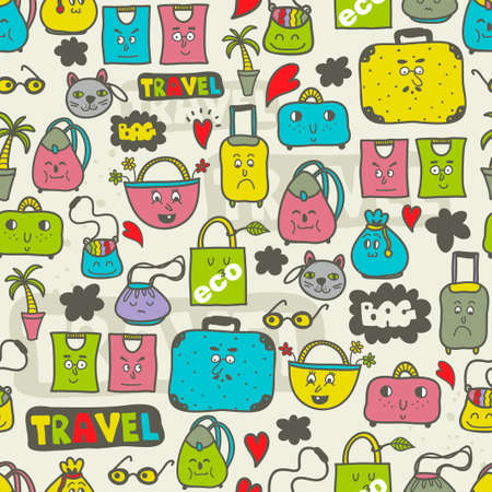 Seamless pattern of cute doodle style bags. Vector illustration.のイラスト素材
