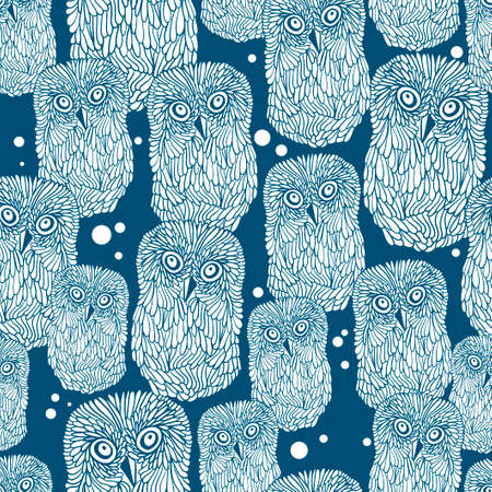 Seamless pattern with polar owl. Vector illustration in doodle stile.のイラスト素材