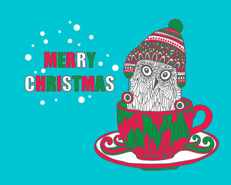 Little owl in the cup. Vector illustration.のイラスト素材