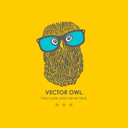 Print with cute and clever owl in glasses. Vector illustration.のイラスト素材