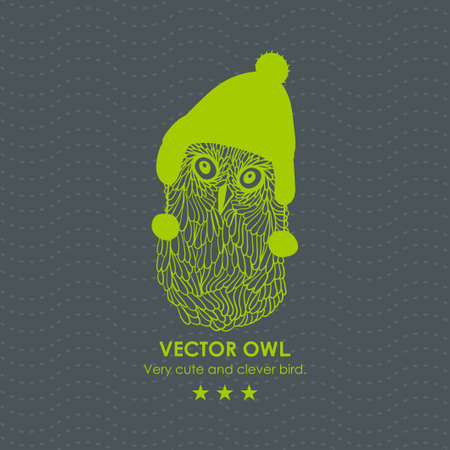 Print with cute and clever owl in scandinavian hat. Vector illustration.のイラスト素材