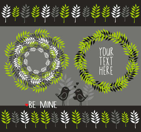 Set of decorative elements with plants. Vector illustrations and patternsのイラスト素材