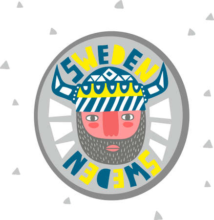 Colorful portrait of viking. Creative emblem of Sweden.のイラスト素材