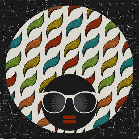 Black head woman with strange pattern on her hair. Vector illustration.のイラスト素材
