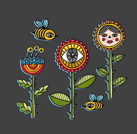 Set of strange colorful flowers.のイラスト素材