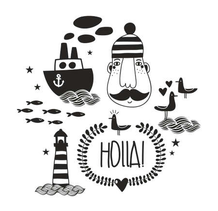 Collection with romantic sea life characters.のイラスト素材