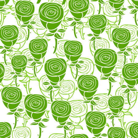 Romantic pattern with abstract green roses. Floral background, lovely fresh flowers.のイラスト素材
