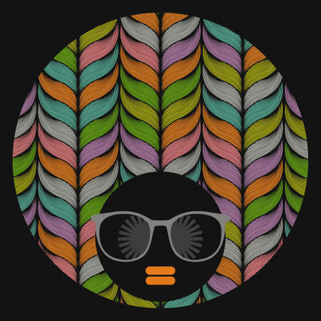Black head woman with strange pattern on her hair. Vector illustration.のイラスト素材