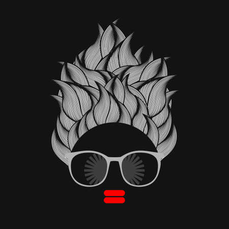 Black head woman with strange pattern on her hair. Vector illustration.のイラスト素材