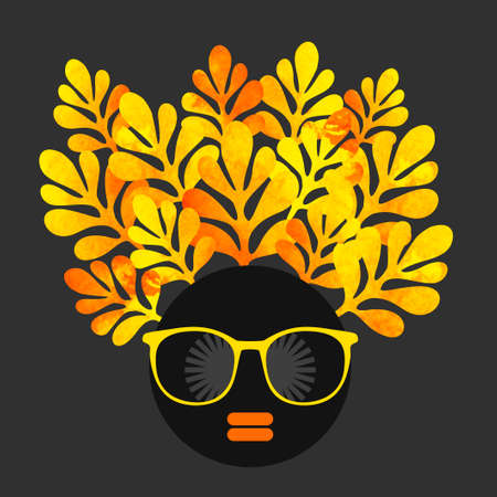 Black head woman with strange pattern on her hair. Vector illustration.のイラスト素材