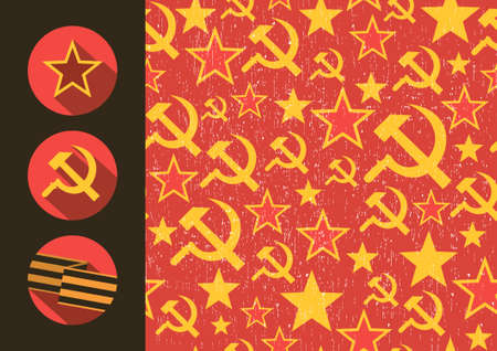 Set of flat style icons of Soviet Union signs seamless pattern. Vector illustration.のイラスト素材