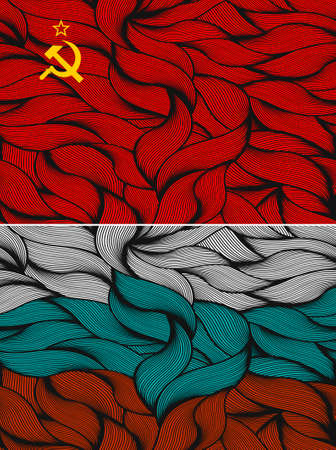 Set of two flags. Vector illustration of the USSR and Russia.のイラスト素材