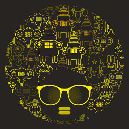 Black head woman with strange pattern on her hair. Vector illustration.のイラスト素材
