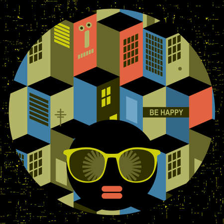 Black head woman with strange pattern on her hair. Vector illustration.のイラスト素材