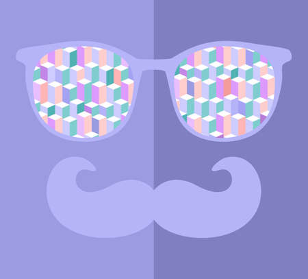 Retro sunglasses with reflection for hipster. Vector illustration of accessory - glasses isolated. Best print for your t-shirt.のイラスト素材