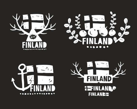 Creative labels of Finland. Vector illustration with school board background.のイラスト素材