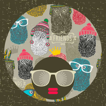 Black womans head with mod afro hair style. Vector illustration.のイラスト素材