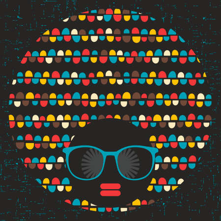 Black head woman with cool pattern on her hair. Vector illustration.のイラスト素材