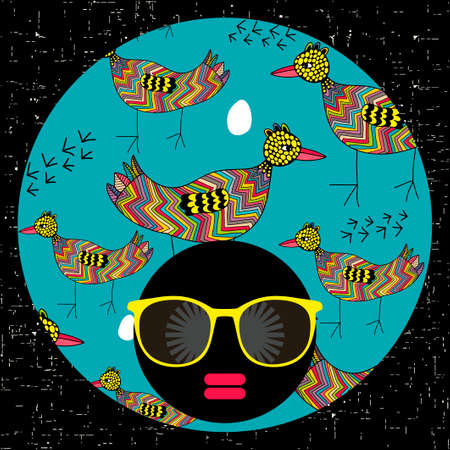 Black head woman with cool pattern on her hair. Vector illustration.のイラスト素材