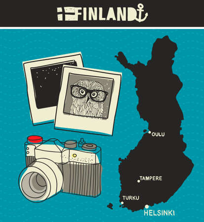 Map of Finland and retro photos. Vector illustration.のイラスト素材