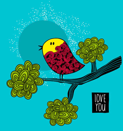 Colorful bird on the tree card cover. Vector illustration.のイラスト素材