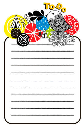 Printable design of to do list with bright design elements and doodle bird. Vector illustration.のイラスト素材