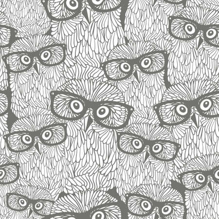 Seamless pattern with grey owls. Vector background.のイラスト素材