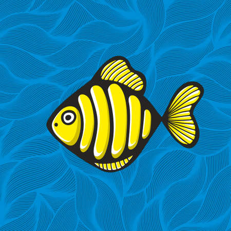 Golden fish on the waves background.  illustration.のイラスト素材