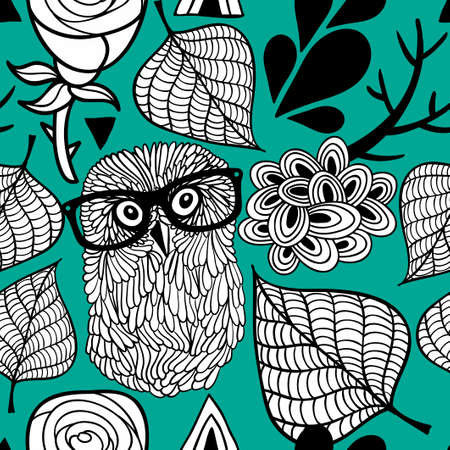 Seamless pattern with cute owls. Vector illustration.のイラスト素材