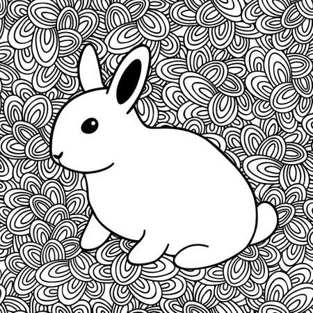 Hand drawn white rabbit on doodle background.の写真素材