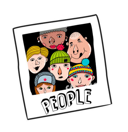 Old photo portrait of the group of people.のイラスト素材