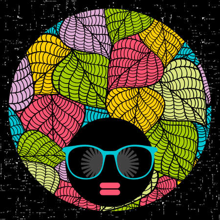 Abstract portrait of dark skin woman in hipster sunglasses.のイラスト素材