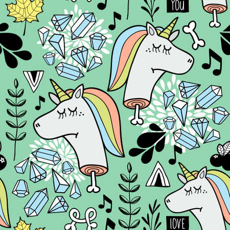 Endless background with dead unicorn. Vector seamless pattern for kids and adults.のイラスト素材