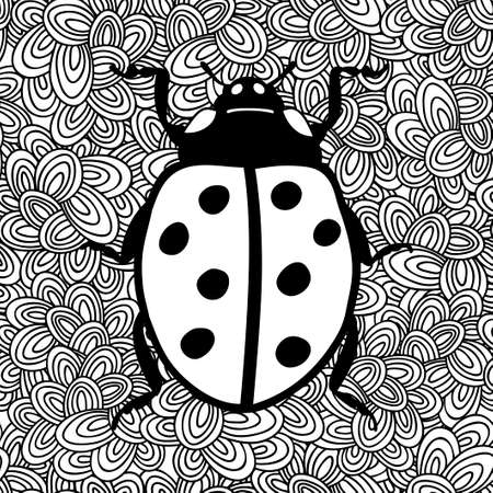 Black and white image of ladybug. Vector illustration for coloring.のイラスト素材