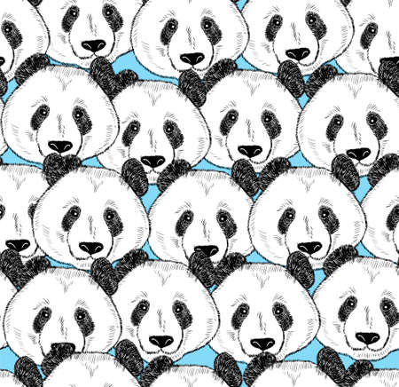 Seamless pattern with panda faces. Endless background with cute animals from China.のイラスト素材