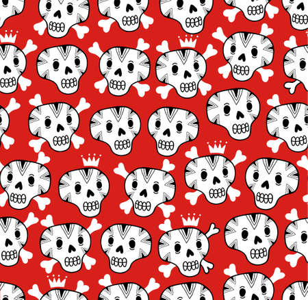 Seamless background with funny skulls, vector illustration.のイラスト素材