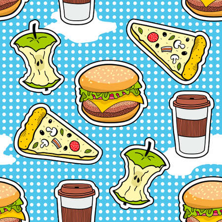 Pop art seamless pattern with fast food illustration.のイラスト素材